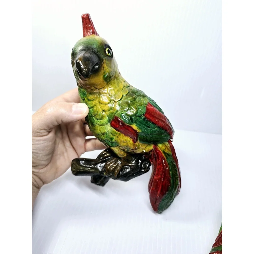 Mid-Century Chalkware Parrot Bird Wall Hanging Sculptures Set Of 2 Tropical Life